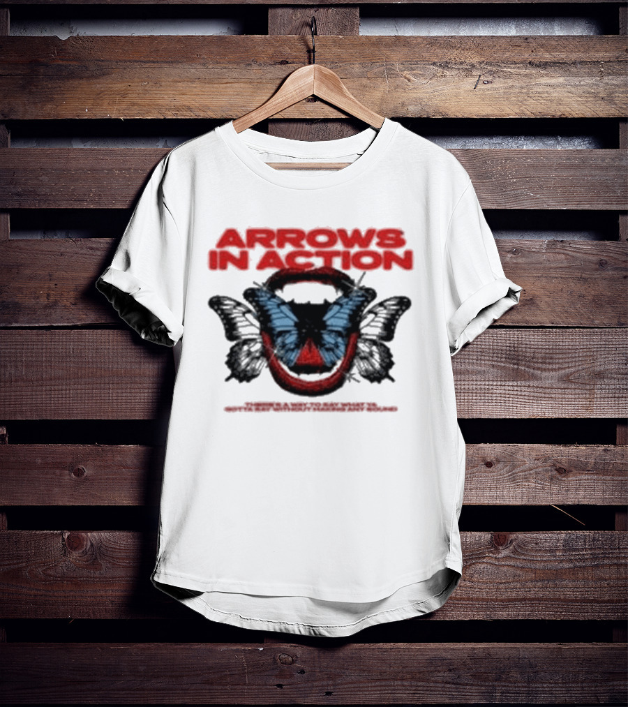 Arrows In Action Red Text Blue Butterfly T-Shirt