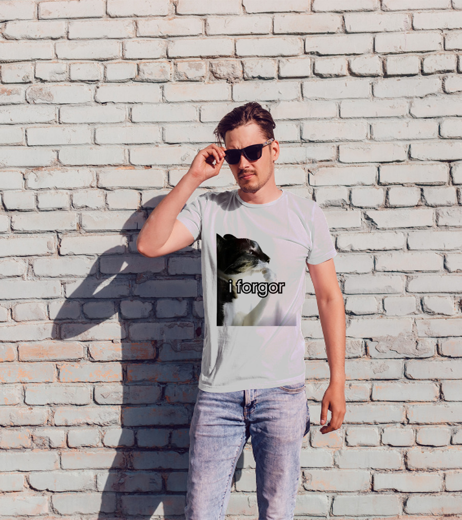 Cat I Forgor Meme Digital Image Paw Licking Pensive Moment T-Shirt