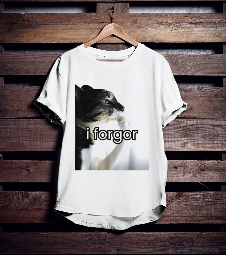 Cat I Forgor Meme Digital Image Paw Licking Pensive Moment T-Shirt