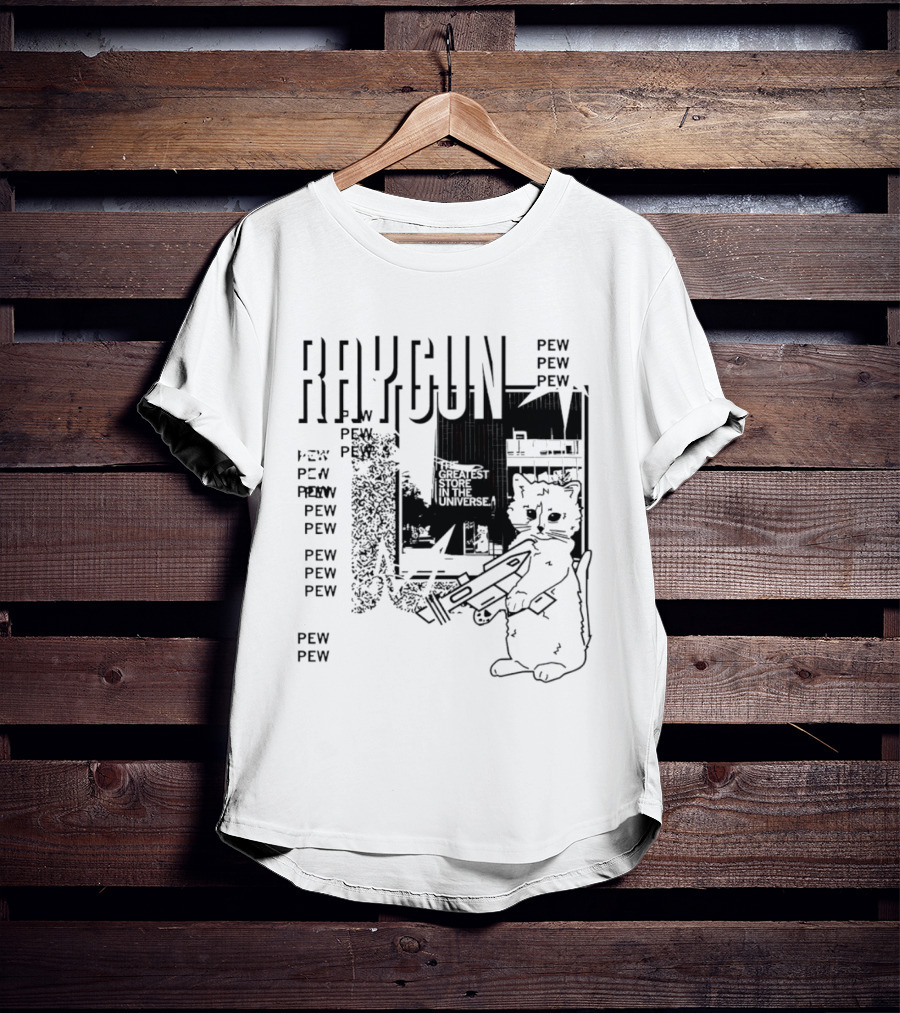 Raygun Cat Pew Pew Galactic Space Adventure T-Shirt