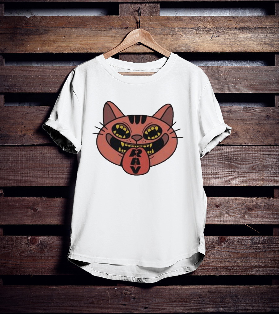 Exociety Rav Cat Tongue Out Face Graphic Urban Streetwear T-Shirt
