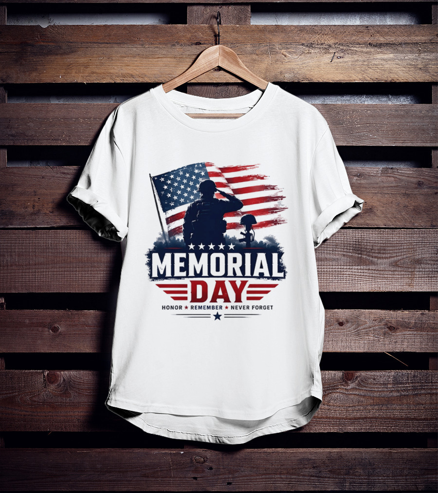 Memorial Day 2026 Honor Remember Never Forget American Flag T-Shirt