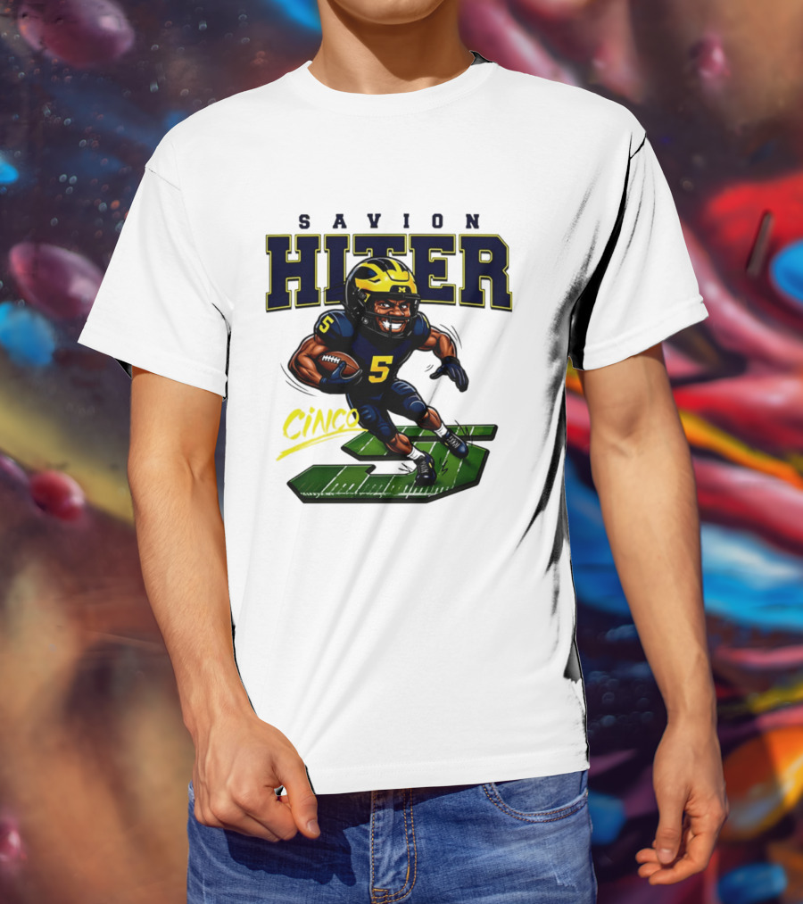 Savion Hiter Michigan Football Cinco 5 Mascot Caricature T-Shirt