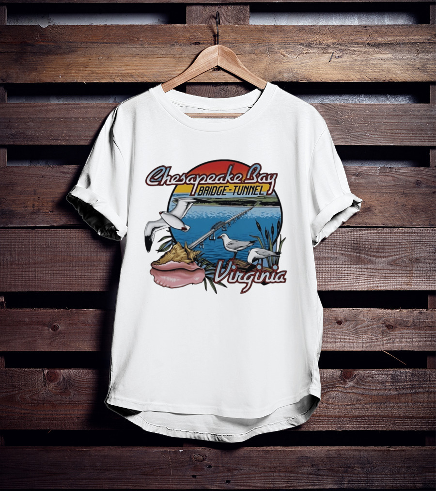 Chesapeake Bay Bridge Tunnel Virginia Seagulls Sunset Scene T-Shirt