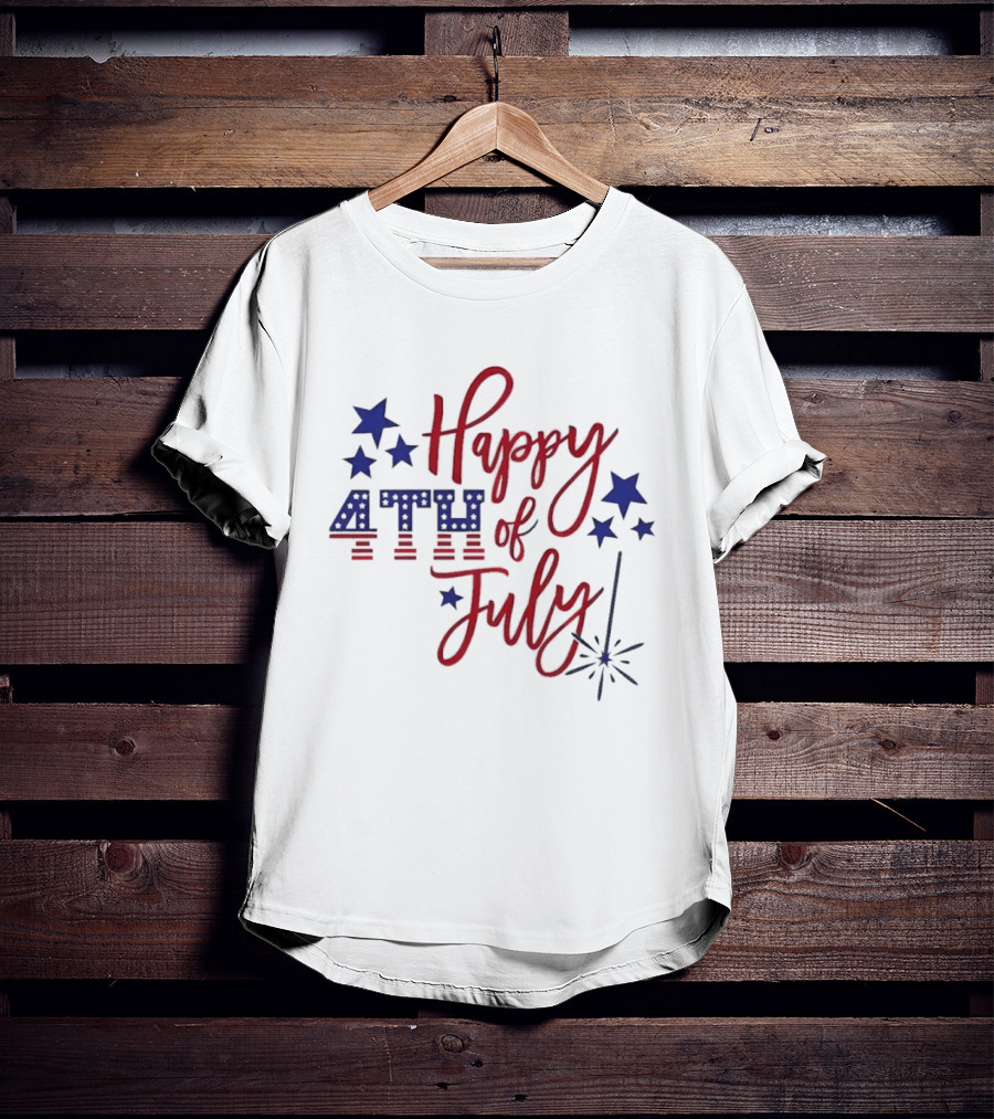 Happy 4th Of July Patriotic Stars Firework Celebration T-Shirt