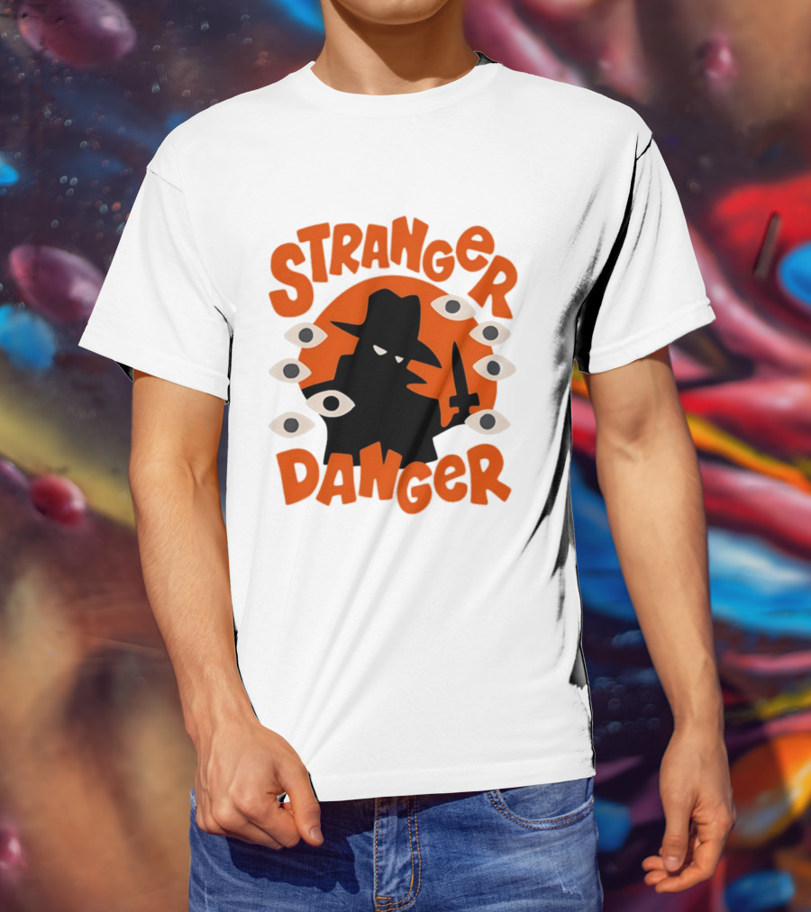 Stranger Danger Mysterious Figure Holding Knife Surrounded By Ing Eyes T-Shirt