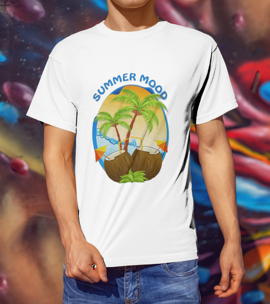 Summer Mood Tropical Palm And Coconut Drink Fiesta T-Shirt