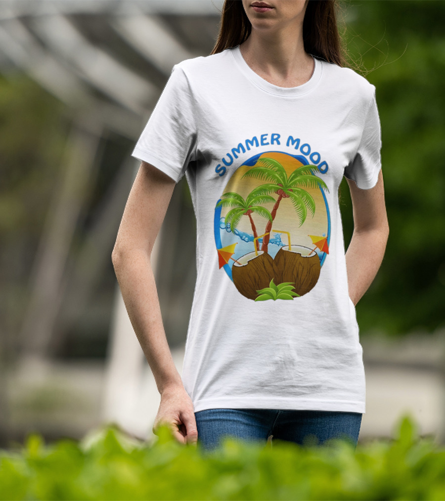 Summer Mood Tropical Palm And Coconut Drink Fiesta T-Shirt