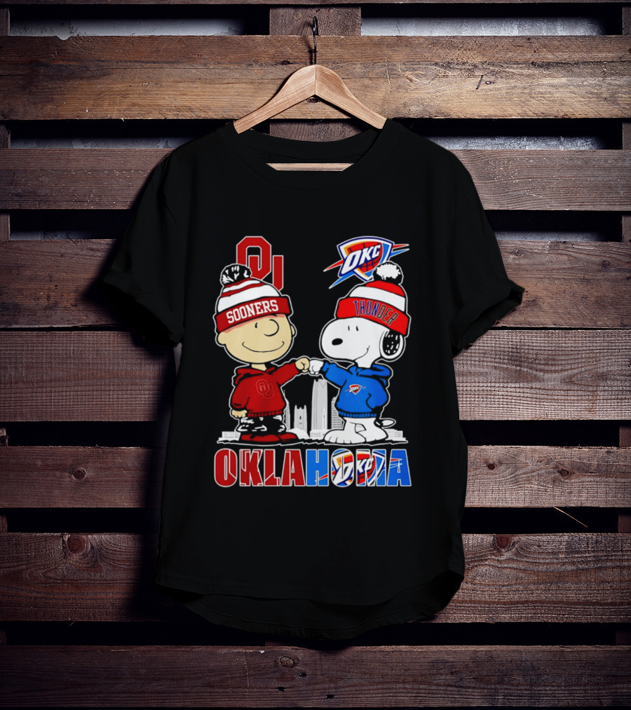Oklahoma Sooners OU Snoopy OKC Thunder Unity Skyline T-Shirt