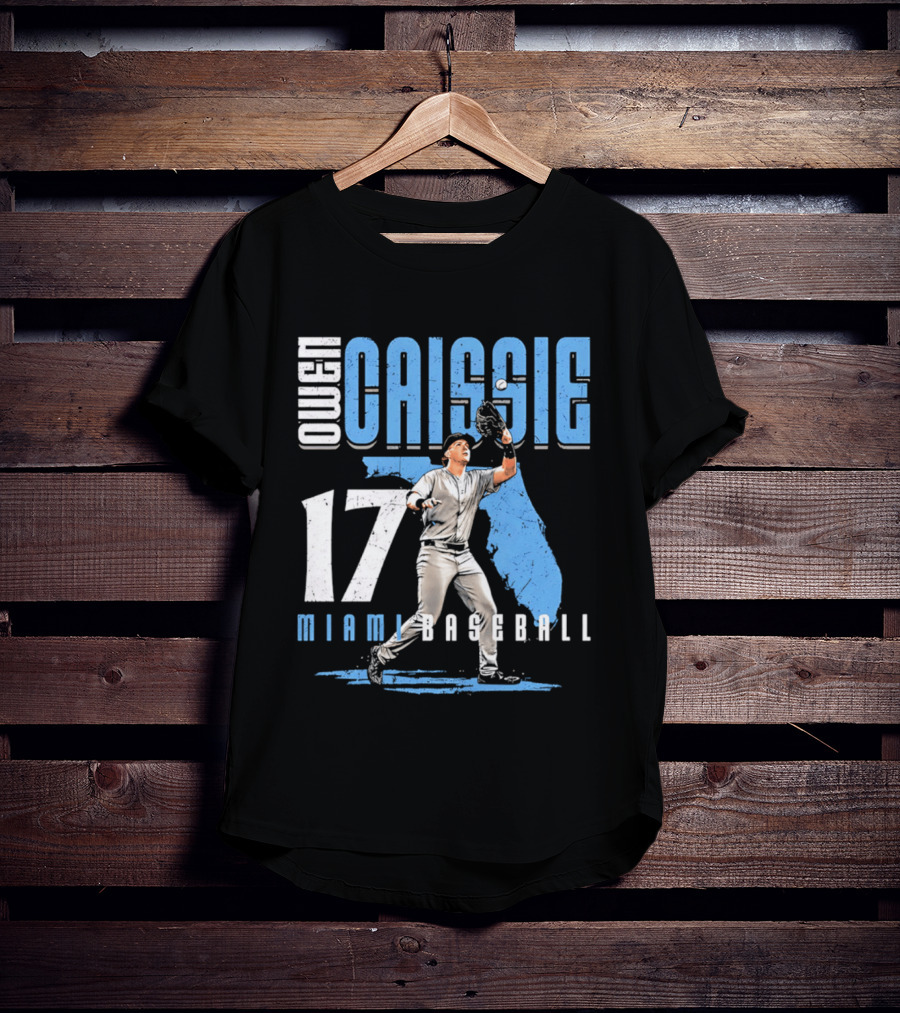 Owen Caissie 17 Miami Baseball Florida Map T-Shirt