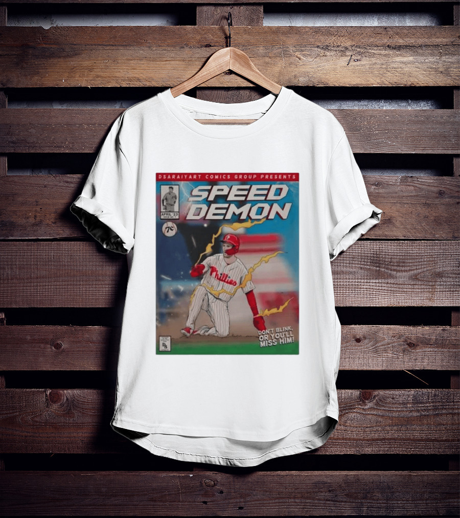 DSaraiyart Speed Demon Phillies April 23 Comics Group Don't Blink Trea Turner T-Shirt
