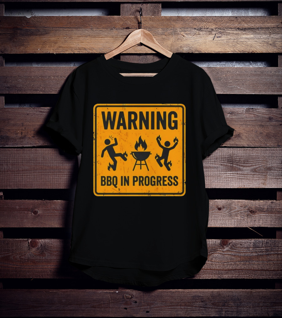 WARNING BBQ In Progress Funny Caution Sign With Flames T-Shirt