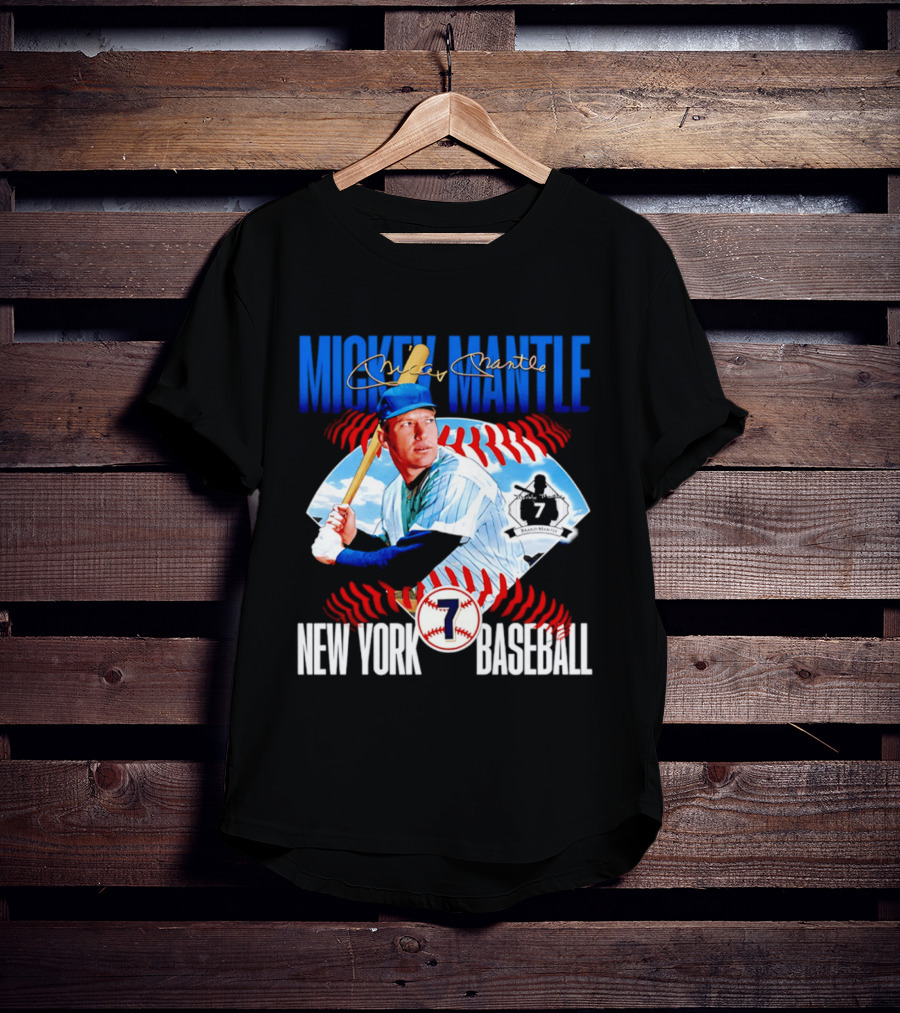 Mickey Mantle New York Baseball 7 Laces T-Shirt
