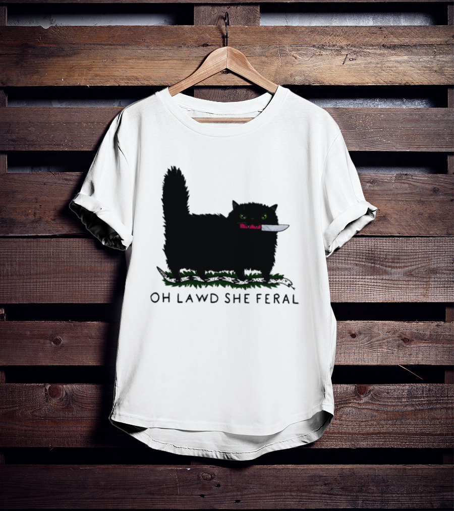 Oh Lawd She Feral Cat Knife Snake T-Shirt