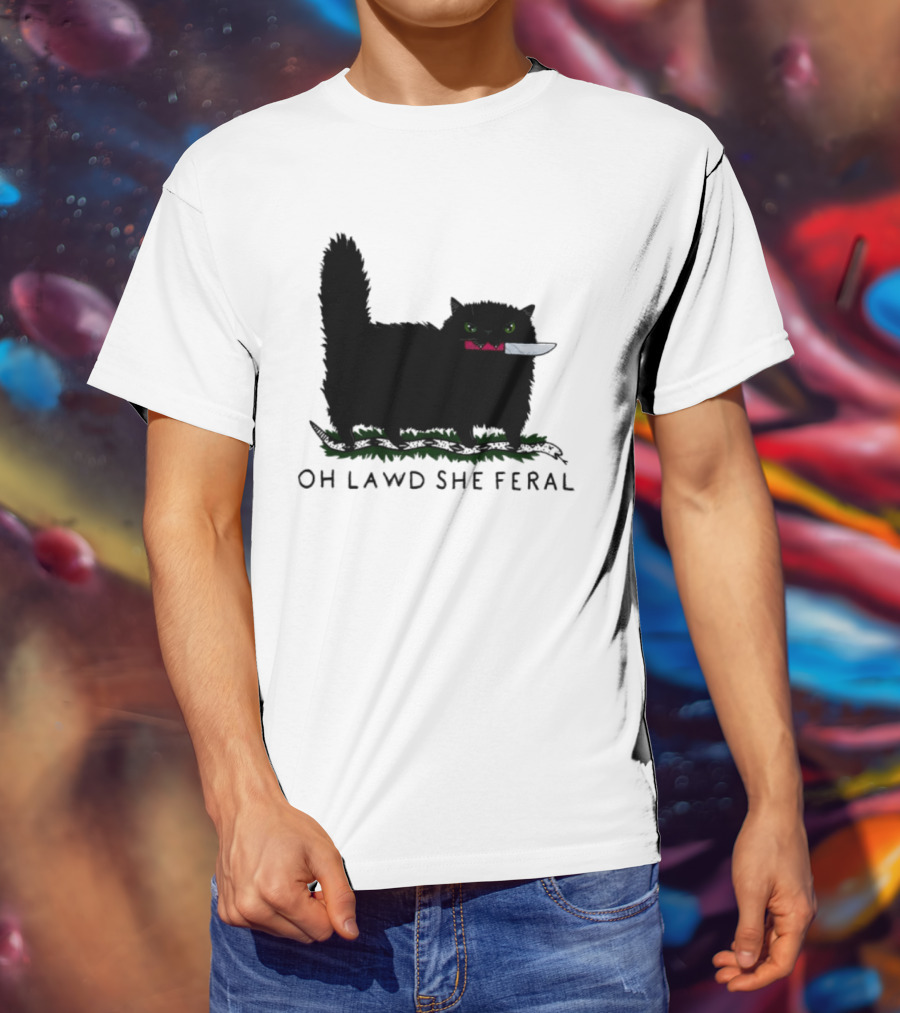 Oh Lawd She Feral Cat Knife Snake T-Shirt