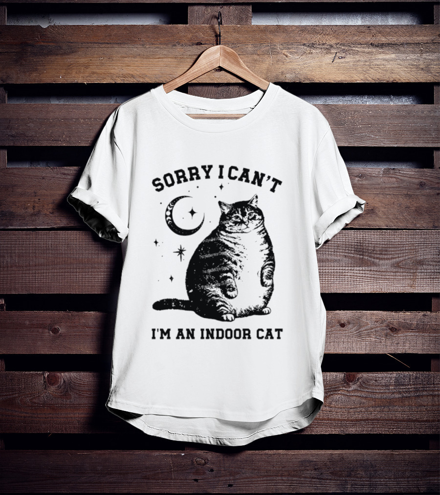 Sorry I Can't I'm An Indoor Cat Moon And Stars Fat Cat T-Shirt