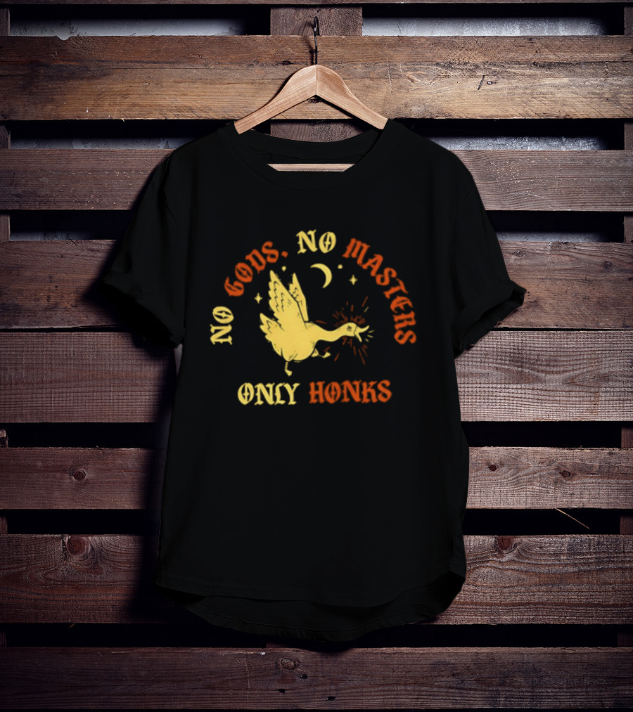 No Gods No Masters Goose Only Honks Crescent Moon And Stars T-Shirt