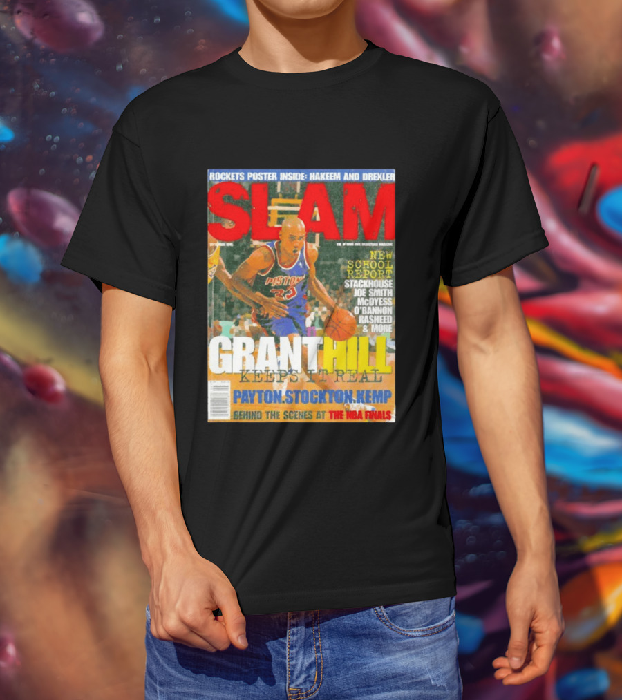SLAM Granthill Keeps It Real Payton Stockton Kemp Pistons Basketball NBA Finals Hakeem Drexler T-Shirt