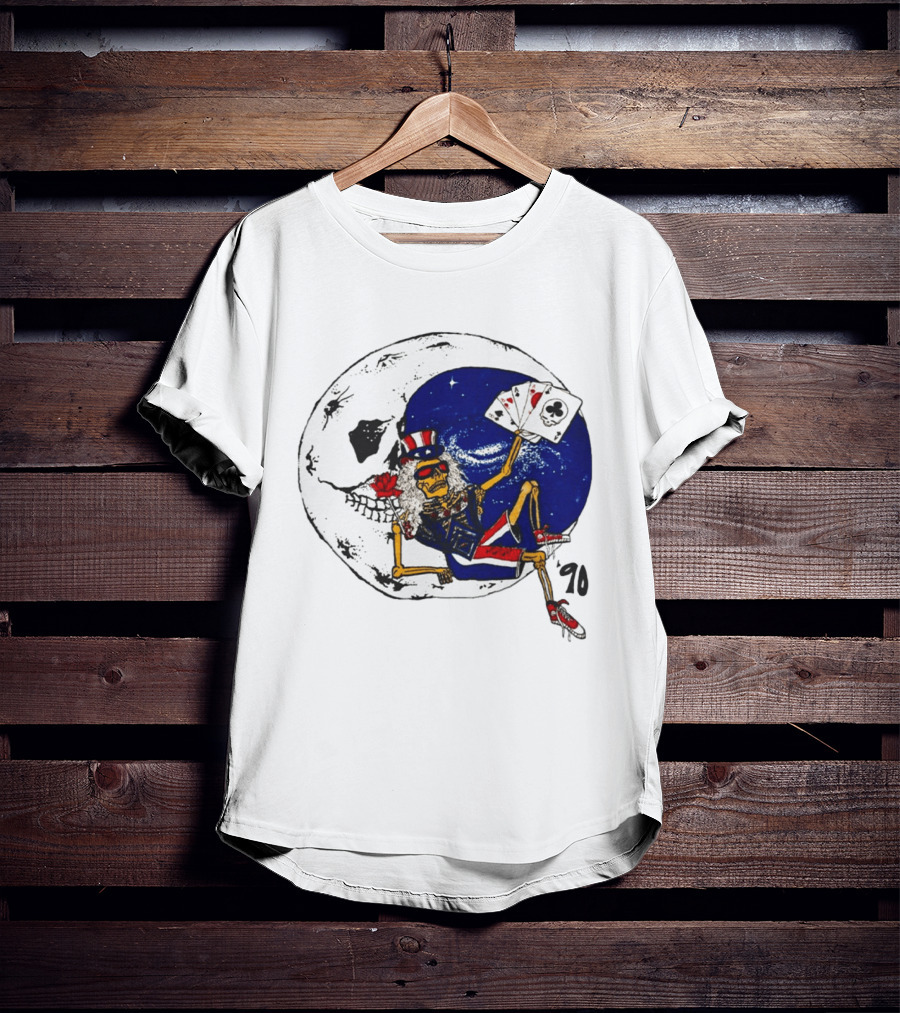 Grateful Dead 1990 Rare Uncle Sam Skeleton Moon Playing Cards T-Shirt