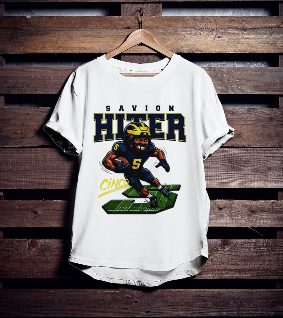 Savion Hiter Number 5 Cinco Valiant Michigan Wolverines Football Cartoon T-Shirt