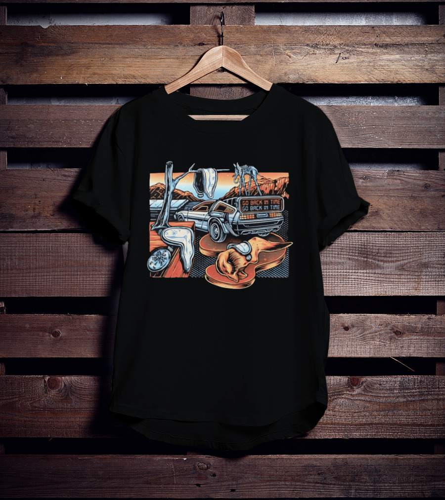 Back To The Future Time Travel Car Meets Salvador Dali's The Persistence Of Memory T-Shirt