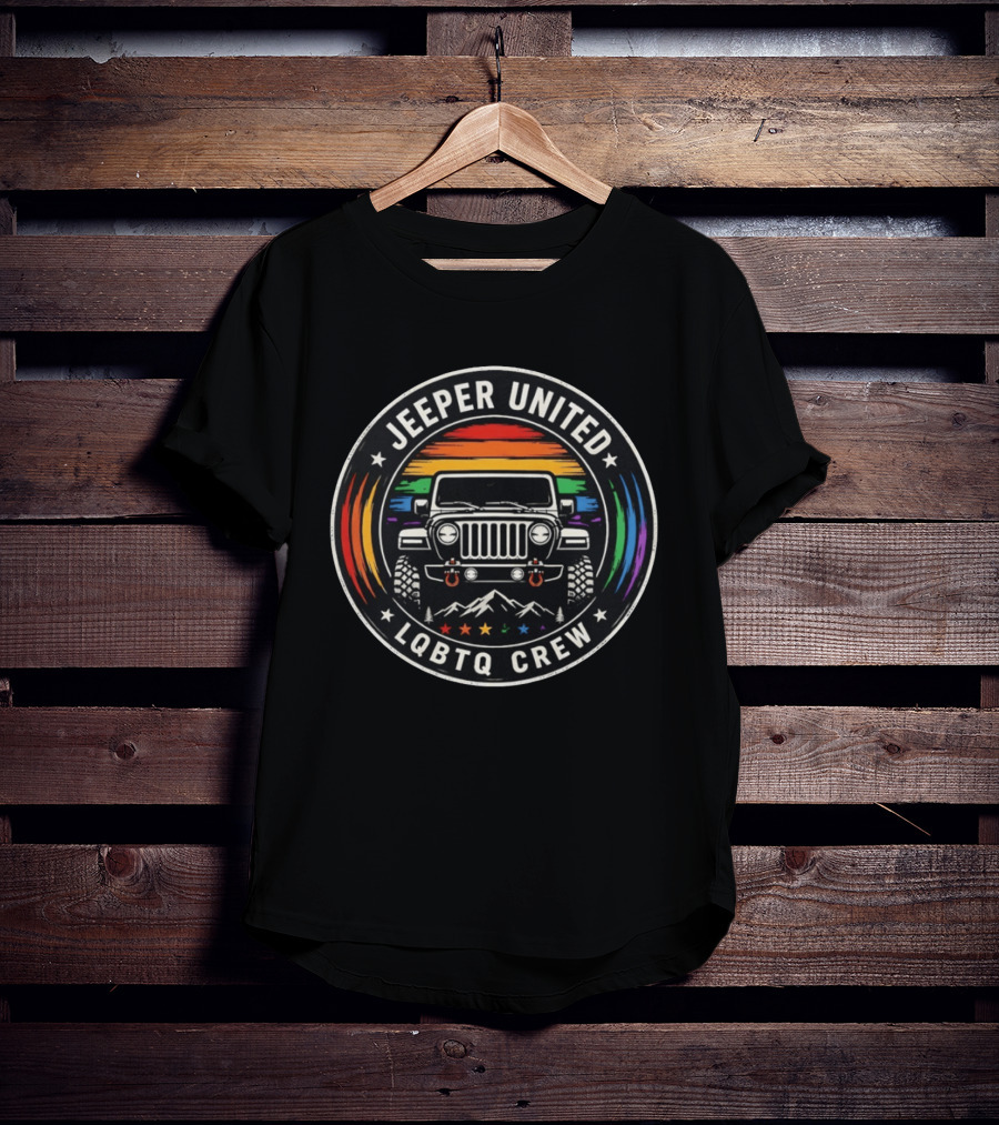 Jeeper United LGBTQ Crew Rainbow Jeep Mountains T-Shirt