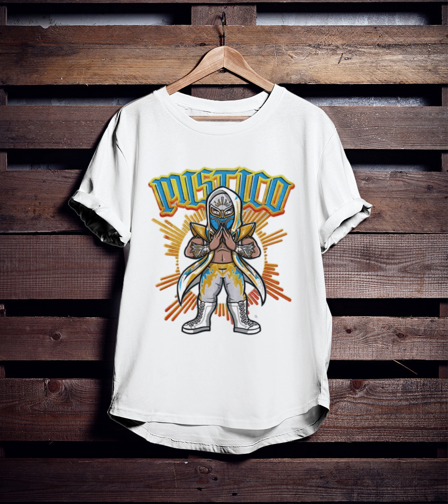 Mistico Cartoon Wrestler Sunburst AEW Lucha Libre T-Shirt