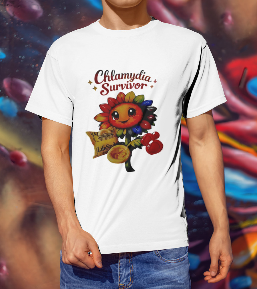 Chlamydia Survivor Rainbow Sunflower LifeStyles Condom Sexual Health Awareness STI STD T-Shirt