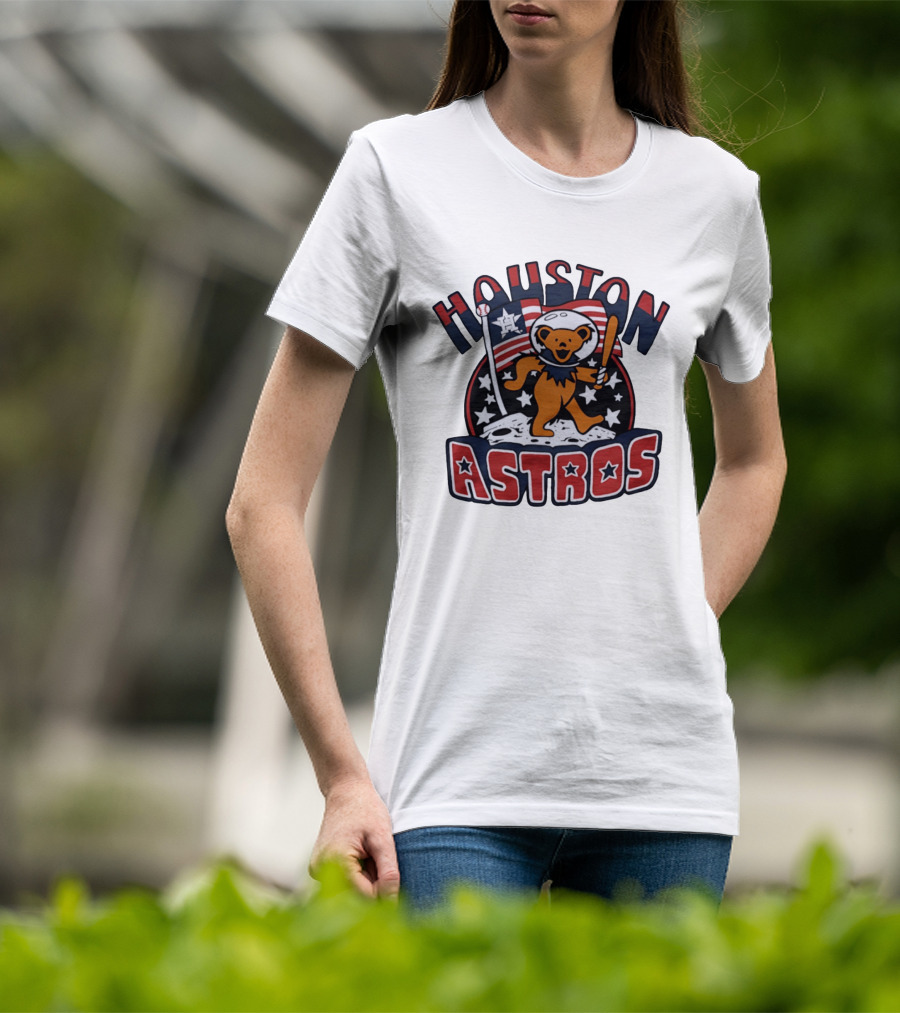 Houston Astros Grateful Dead Dancing Bear Astronaut Moon Scene T-Shirt