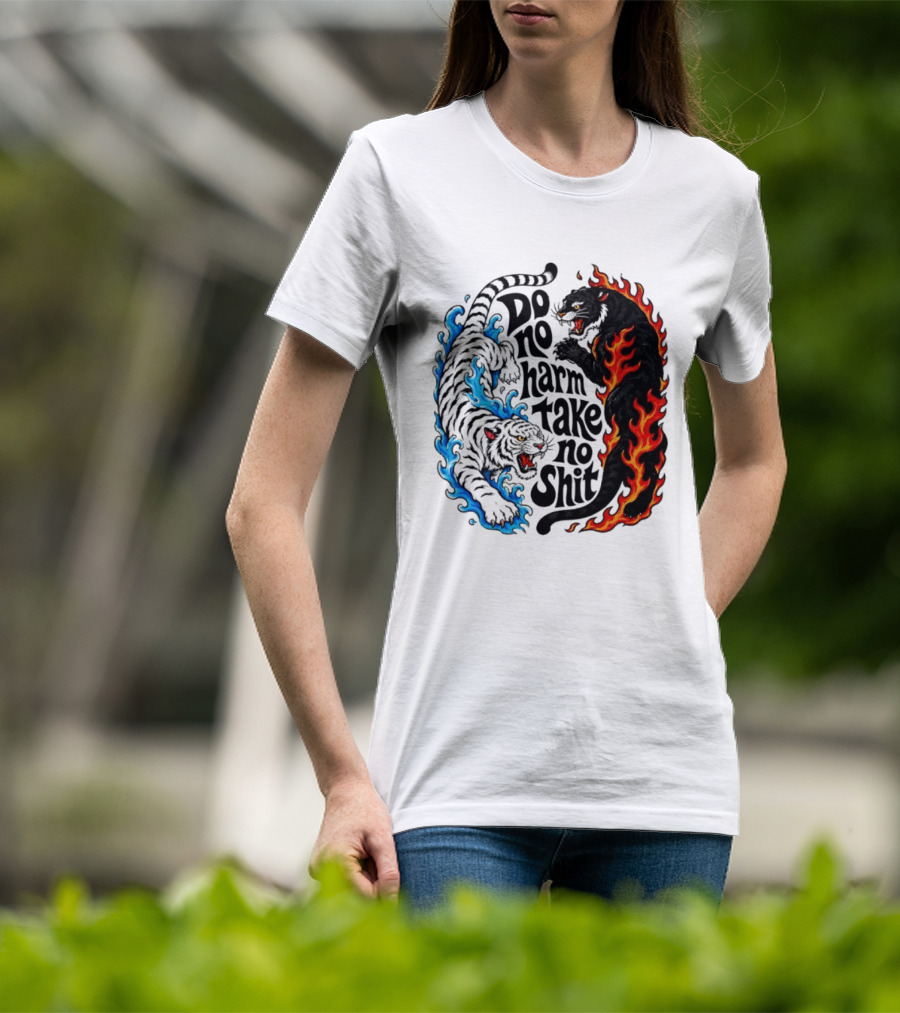 Do No Harm Take No Shit Blue Tiger And Fire Panther T-Shirt