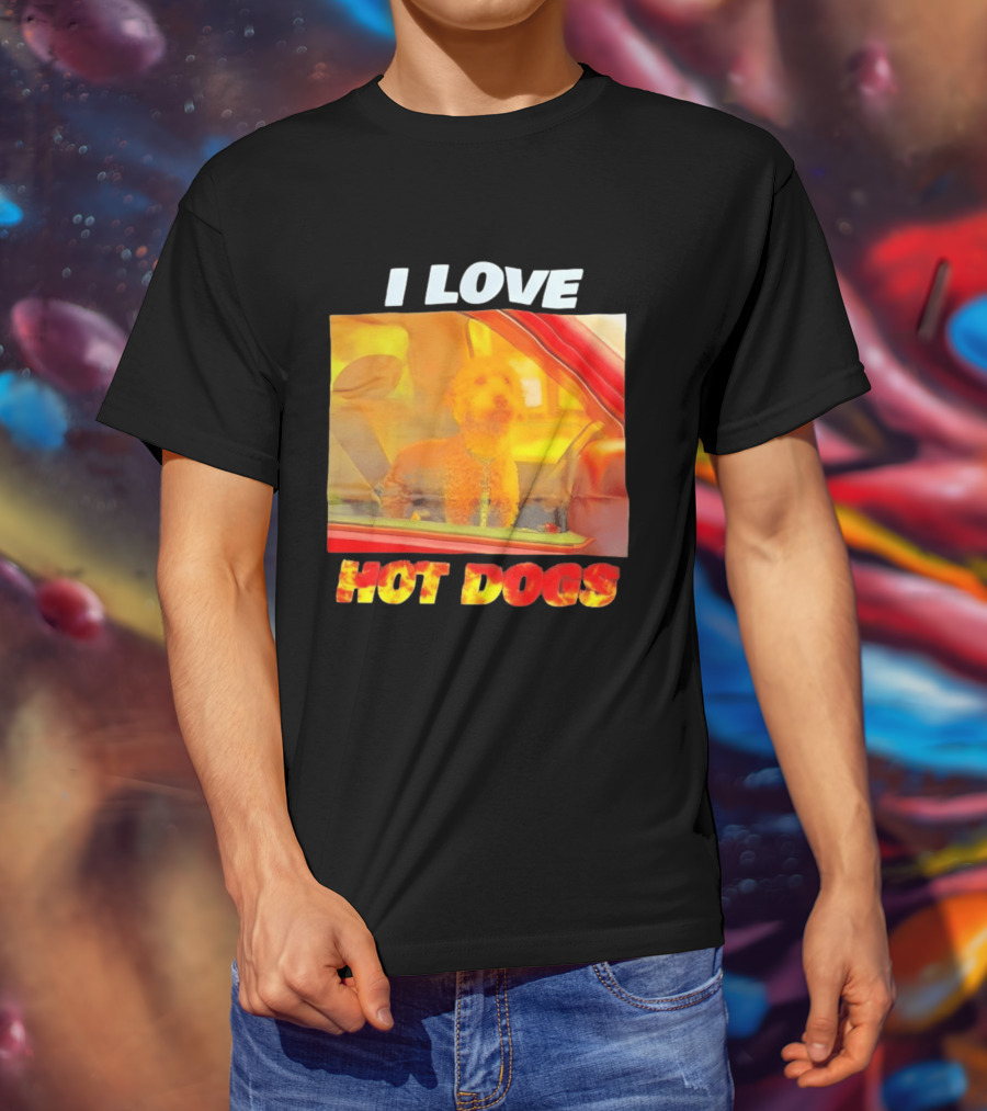 I Love Hot Dogs Poodle In Car T-Shirt