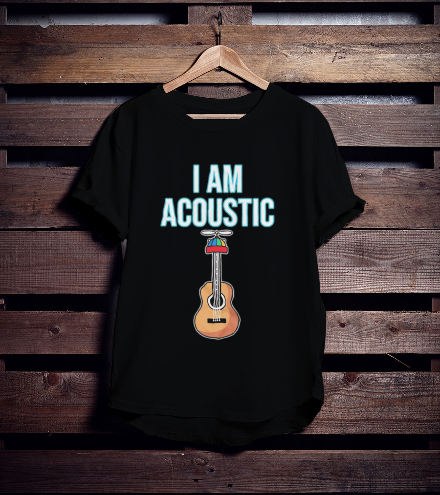 I Am Acoustic Guitar With Beanie Propeller Hat T-Shirt
