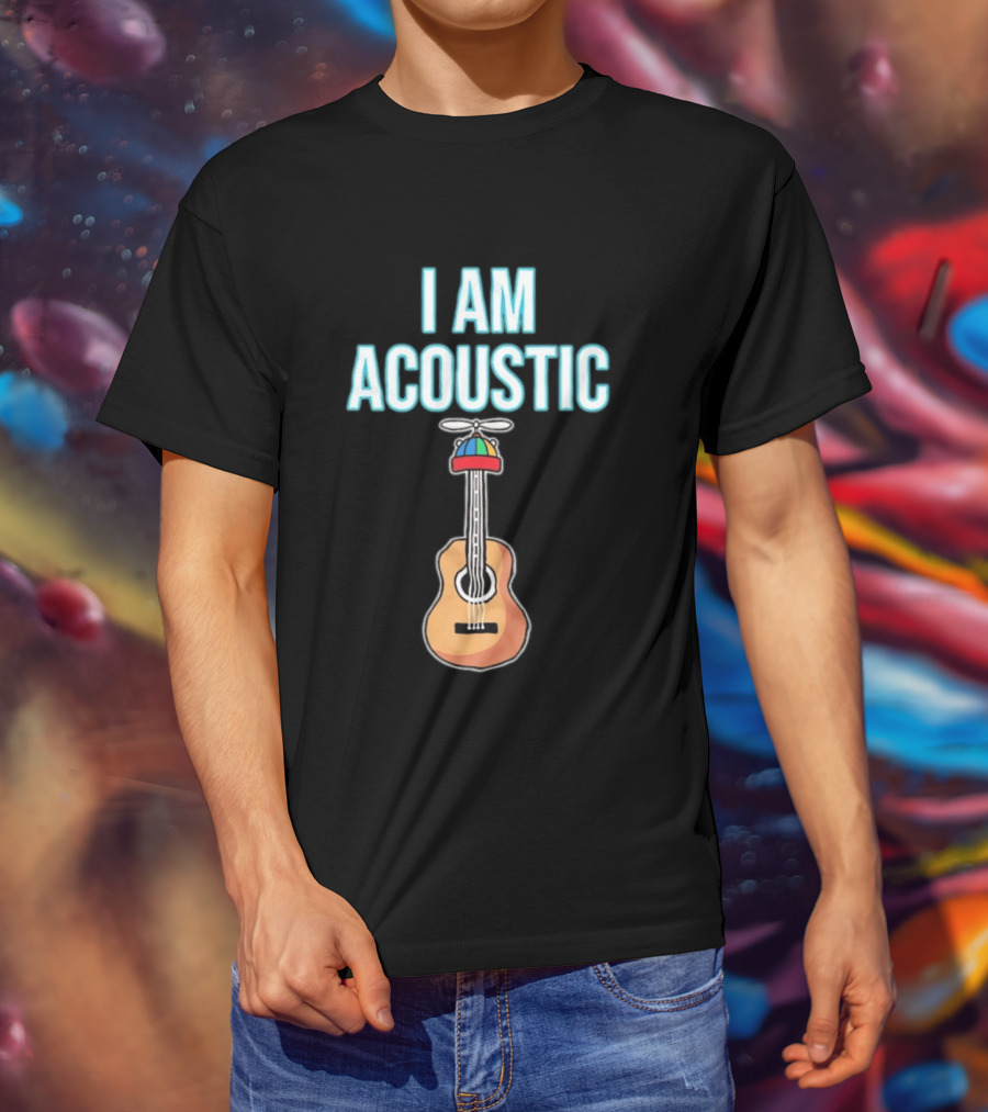 I Am Acoustic Guitar With Beanie Propeller Hat T-Shirt