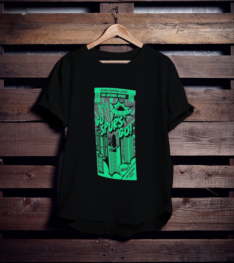 National Basketball League San Antonio Spurs Go Spurs Go Area 210 San Antonio Texas Comic Swish T-Shirt