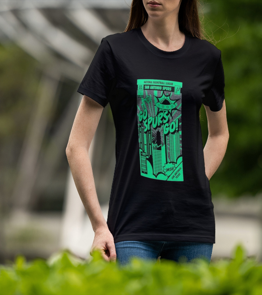 National Basketball League San Antonio Spurs Go Spurs Go Area 210 San Antonio Texas Comic Swish T-Shirt