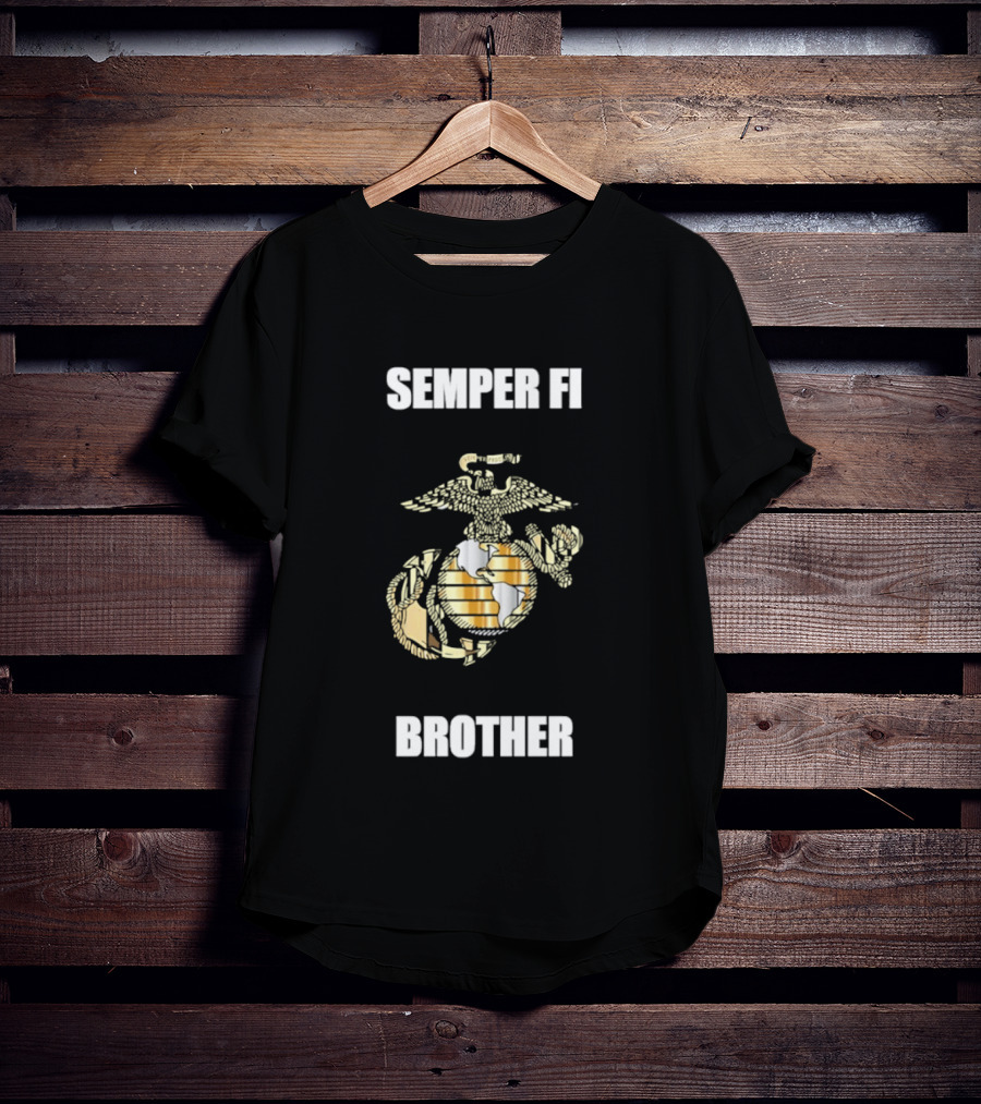 Semper Fi Brother United States Marine Corps Emblem With Eagle Anchor Globe T-Shirt