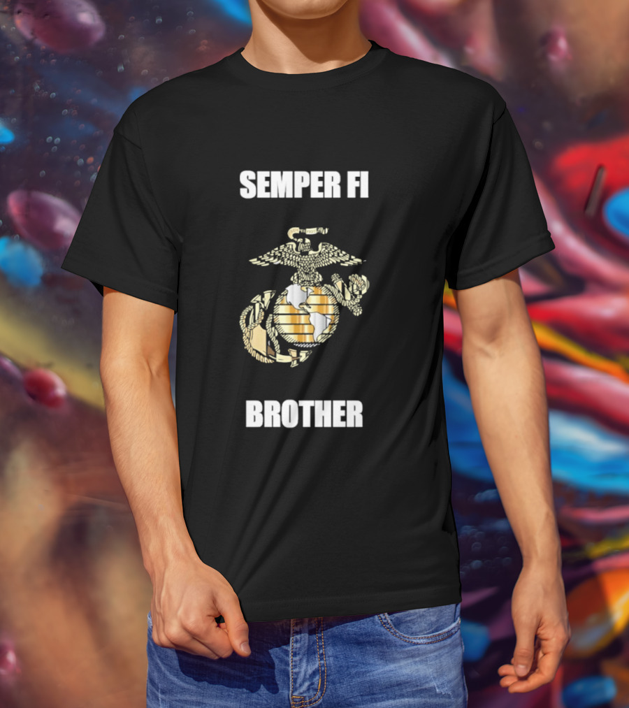 Semper Fi Brother United States Marine Corps Emblem With Eagle Anchor Globe T-Shirt