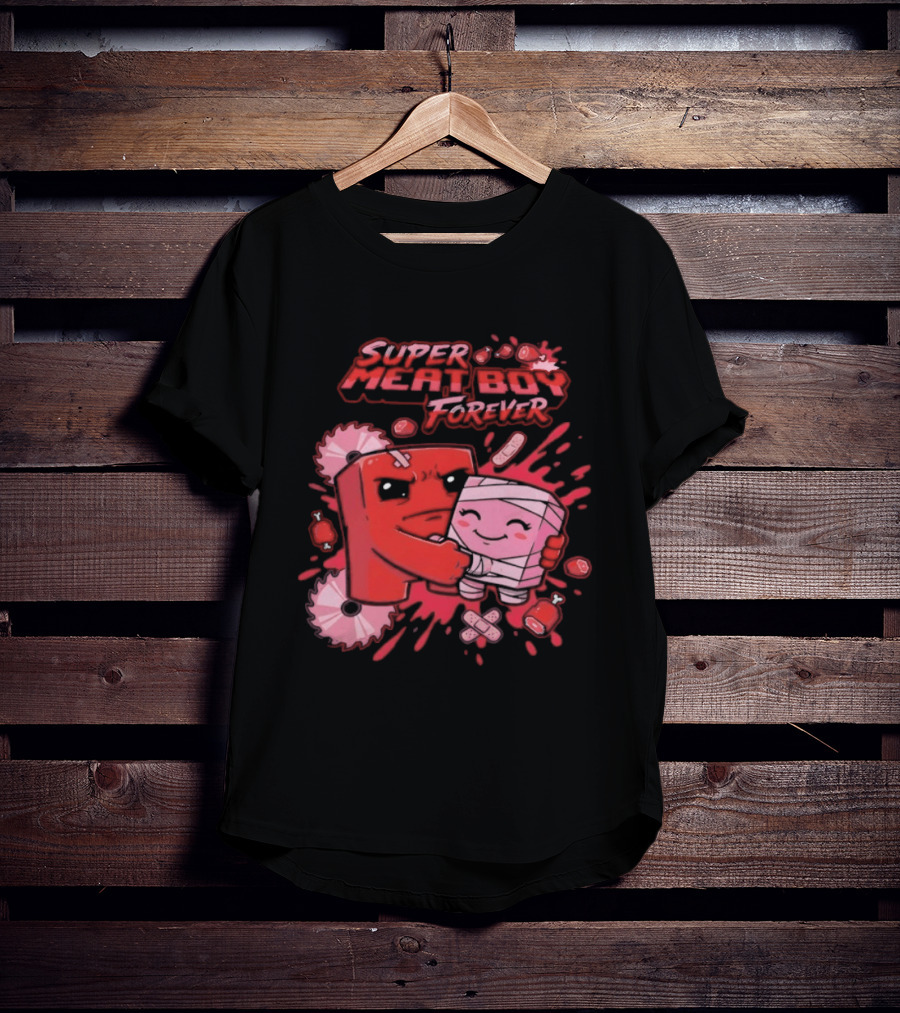 Super Meat Boy Forever Retro Character Hugging T-Shirt