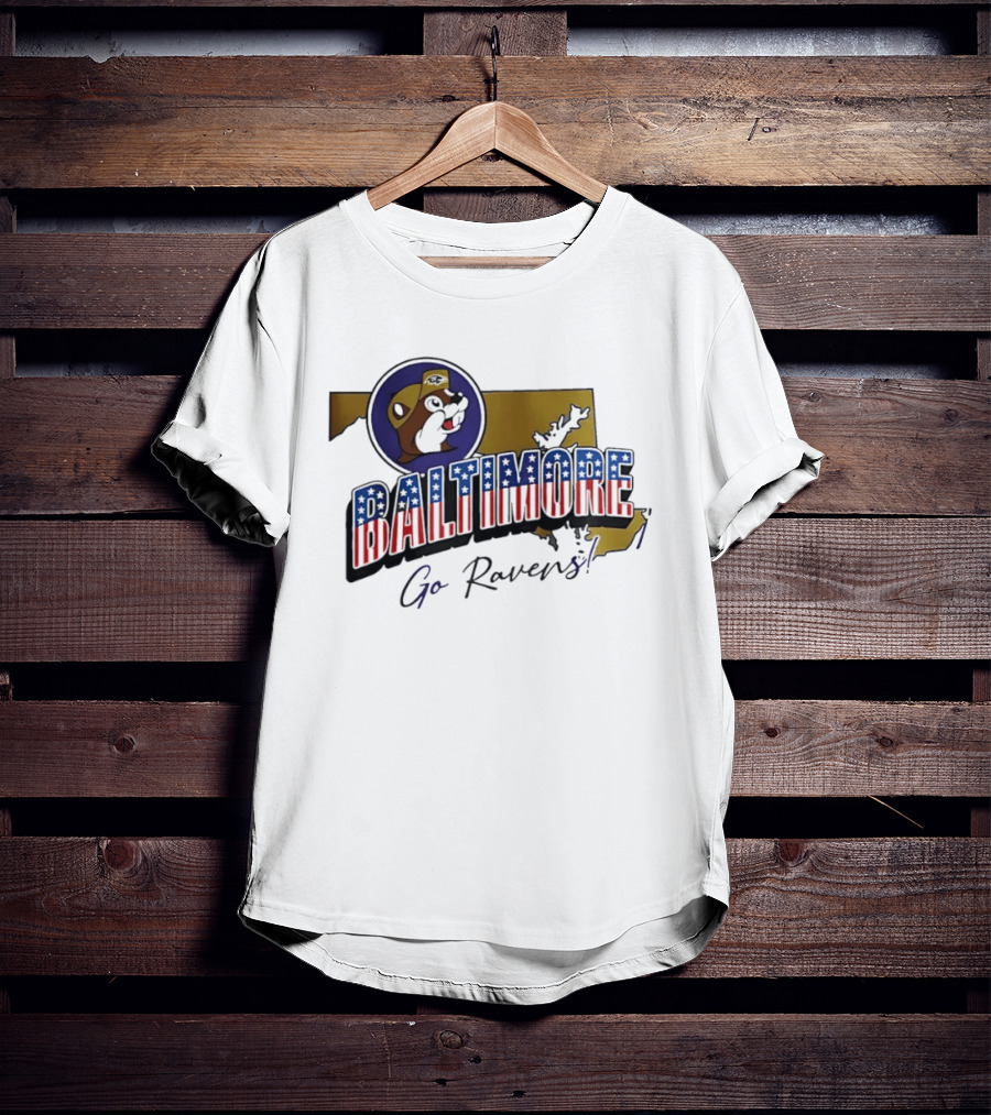 Baltimore Ravens Go Ravens Buc Ee's Patriotic Map Collaboration T-Shirt