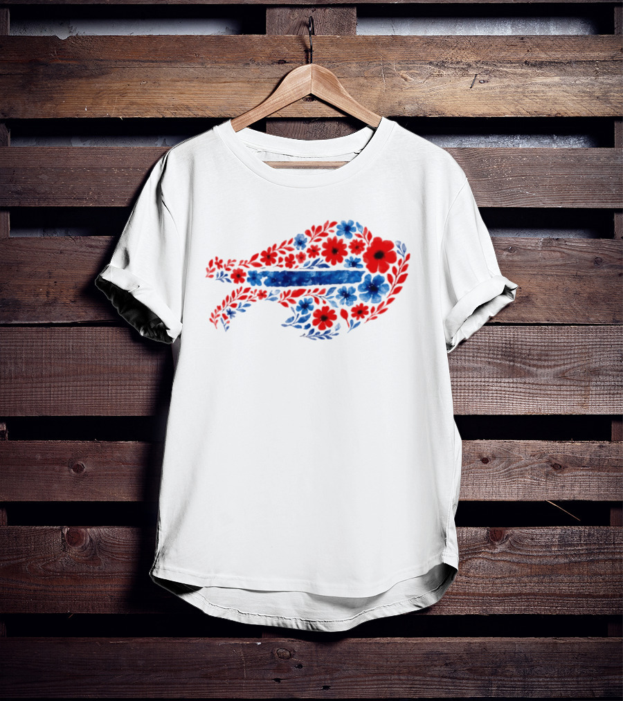 Buffalo Bills Floral Team Art Blue And Red Flowers T-Shirt