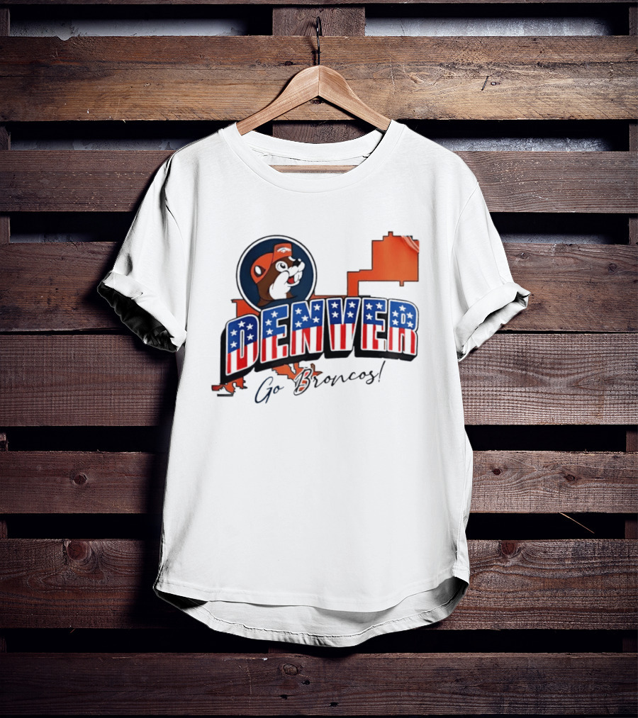 Denver Broncos Buc Ee's Go Broncos Patriotic Map T-Shirt