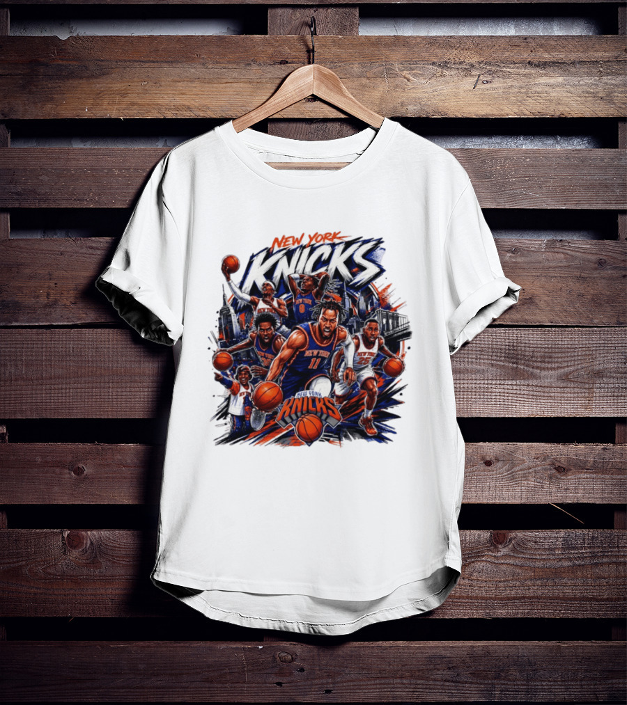 New York Knicks Basketball Team 2026 Skyline Action T-Shirt