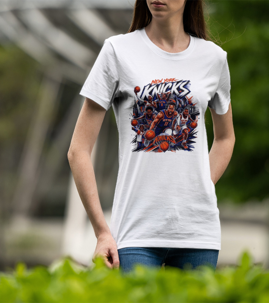 New York Knicks Basketball Team 2026 Skyline Action T-Shirt