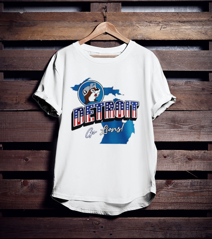 Detroit Lions Buc Ee's Go Lions Patriotic Michigan Map T-Shirt