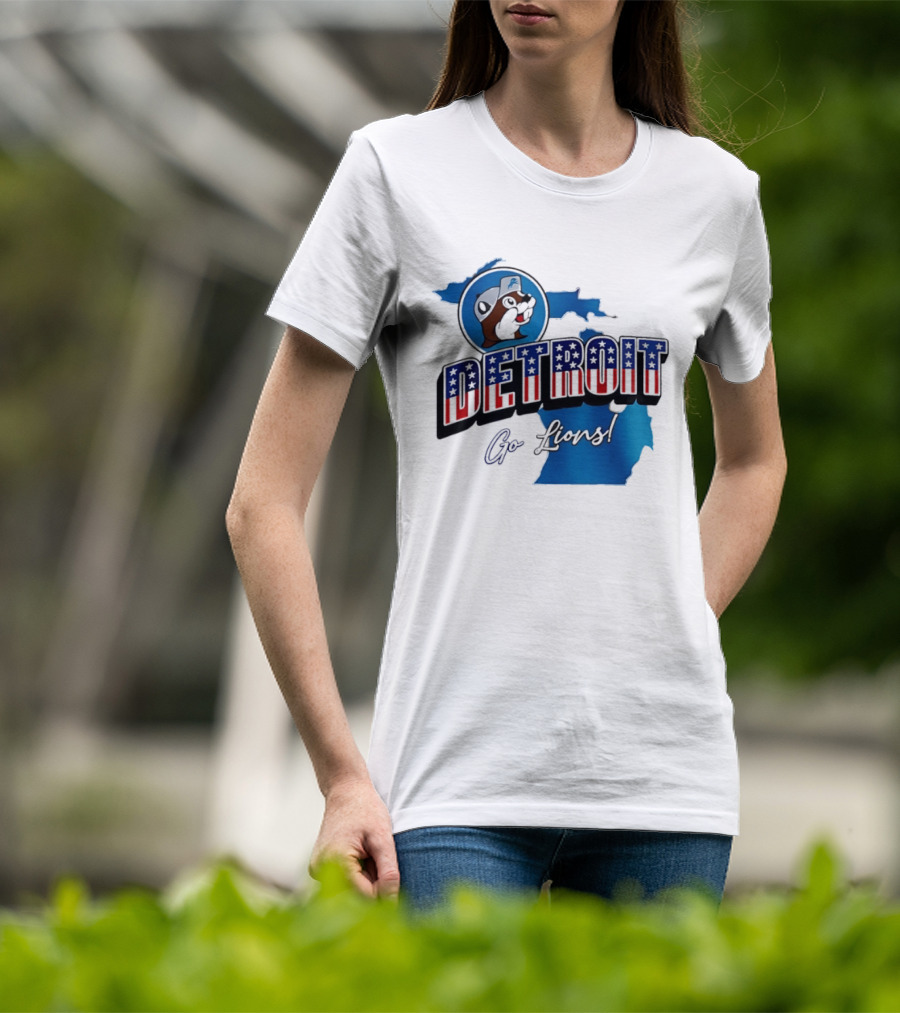 Detroit Lions Buc Ee's Go Lions Patriotic Michigan Map T-Shirt