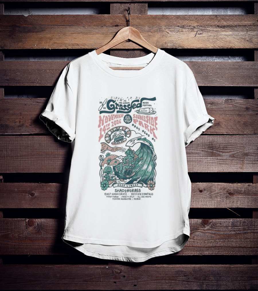 Shadowgrass November 14 2026 Nags Head NC Psychedelic Swirling Mushroom Wave T-Shirt