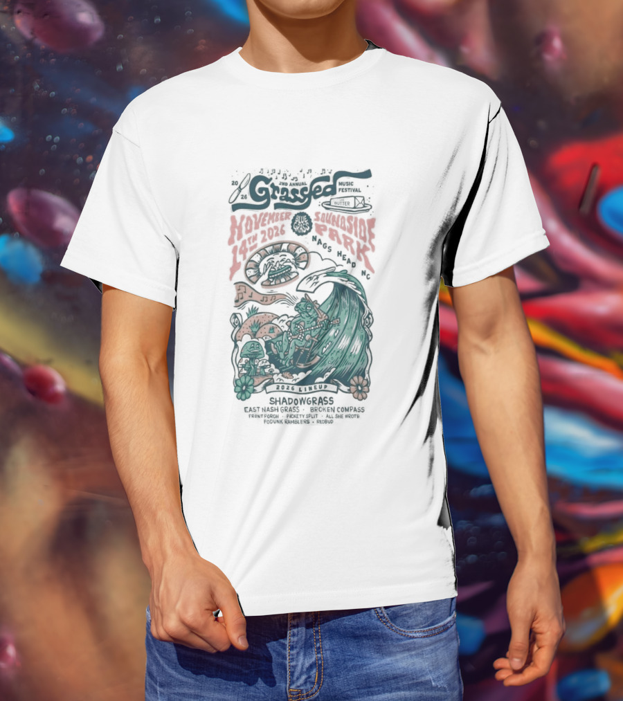 Shadowgrass November 14 2026 Nags Head NC Psychedelic Swirling Mushroom Wave T-Shirt