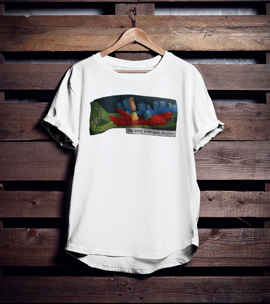 The World Wide Wait Is Over Red Car Cityscape Adventure T-Shirt