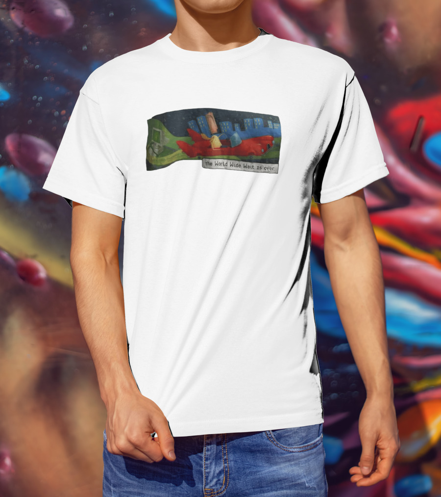 The World Wide Wait Is Over Red Car Cityscape Adventure T-Shirt