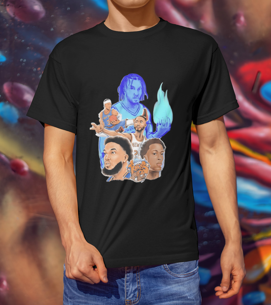 New York Knicks Basketball Stars Collage With Team Logo And Players T-Shirt